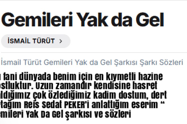 İsmail TÜRÜT – Gemileri Yak da Gel