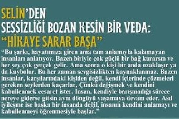 Selin HİKAYE SARAR BAŞA şarkı sözleri